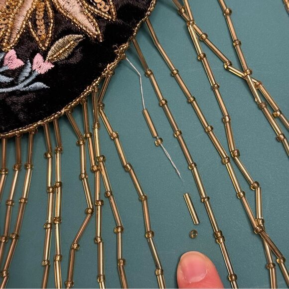 $259 MSRP - Ramla MUMBAI Hand-Embroidered Bag - BLACK, GOLD & MULTICOLOR Floral - Picture 4 of 11